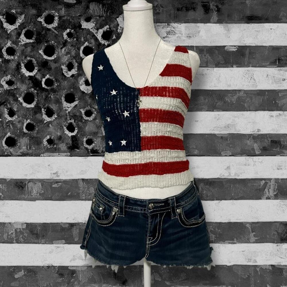 Crochet open knit usa flag western american girl tumblr cami